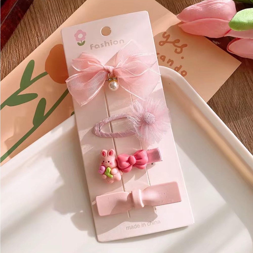 Pink Hair Clip Set for Kids 2 different style of packs